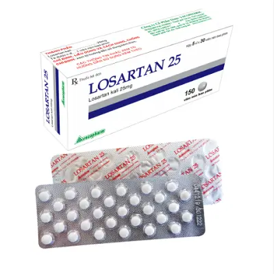 LOSARTAN 25 Vacopharm - điều trị tăng huyết áp, suy tim, bệnh thận do đái tháo đường  (Hộp 5 vỉ x 30 viên)